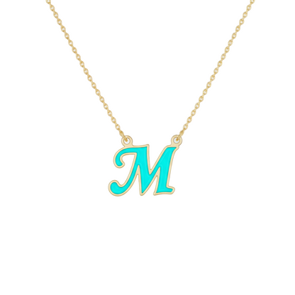 18K Gold Turquoise Enamel Initial Necklace – A to Z Letters - Noora & Co.