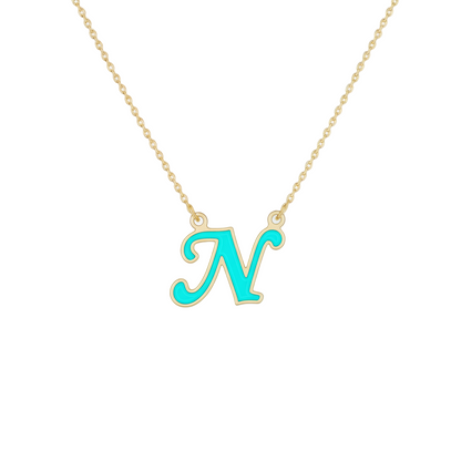 18K Gold Turquoise Enamel Initial Necklace – A to Z Letters - Noora & Co.
