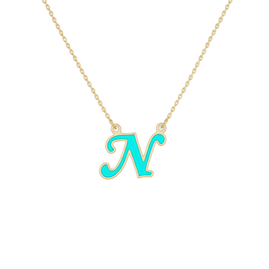 18K Gold Turquoise Enamel Initial Necklace – A to Z Letters - Noora & Co.