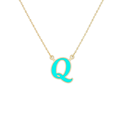 18K Gold Turquoise Enamel Initial Necklace – A to Z Letters - Noora & Co.