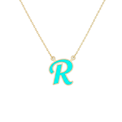 18K Gold Turquoise Enamel Initial Necklace – A to Z Letters - Noora & Co.