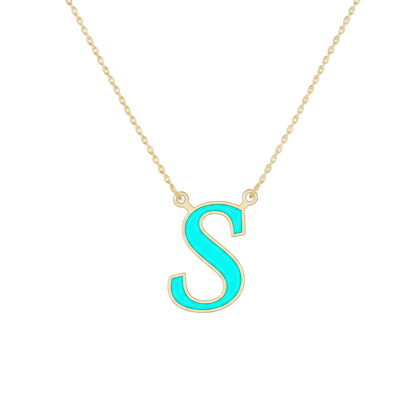 18K Gold Turquoise Enamel Initial Necklace – A to Z Letters - Noora & Co.