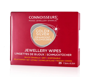 Connoisseurs Gold & Silver Jewelry Wipes – Dry Disposable Cleaning Wipes (25 Pack)