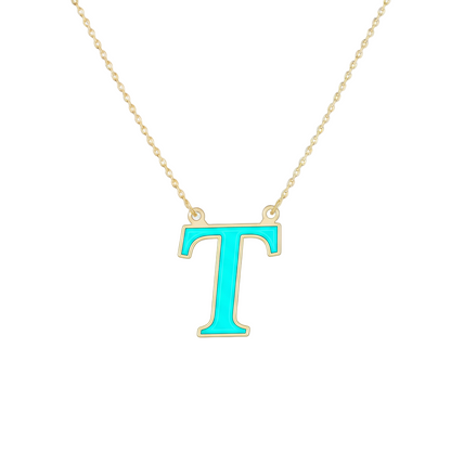 18K Gold Turquoise Enamel Initial Necklace – A to Z Letters - Noora & Co.