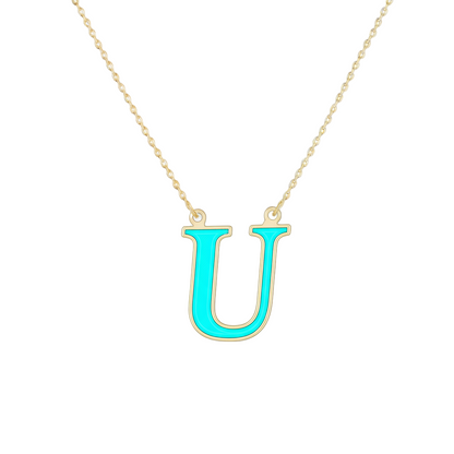 18K Gold Turquoise Enamel Initial Necklace – A to Z Letters - Noora & Co.