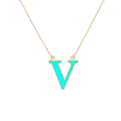 18K Gold Turquoise Enamel Initial Necklace – A to Z Letters - Noora & Co.