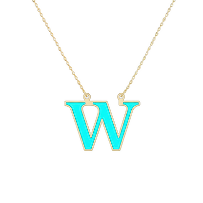 18K Gold Turquoise Enamel Initial Necklace – A to Z Letters - Noora & Co.