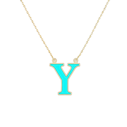 18K Gold Turquoise Enamel Initial Necklace – A to Z Letters - Noora & Co.