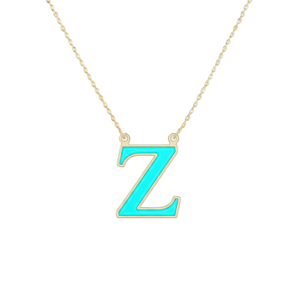 18K Gold Turquoise Enamel Initial Necklace – A to Z Letters - Noora & Co.