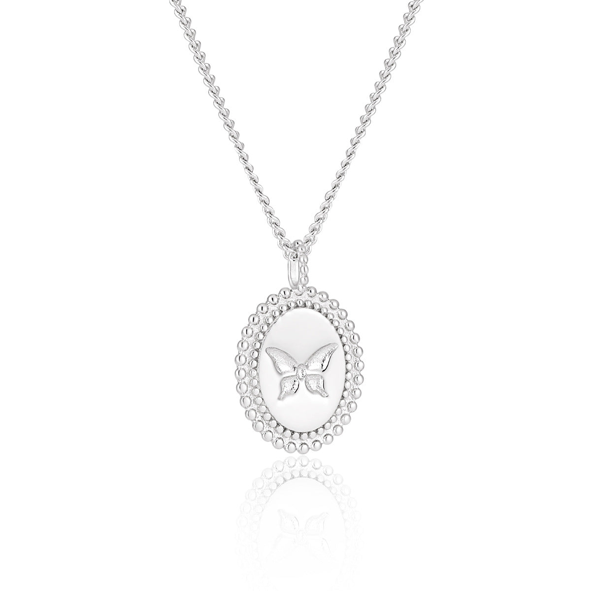 Anniversary Oval Butterfly Oval Signet 925 Sterling Silver Necklace - Noora & Co.