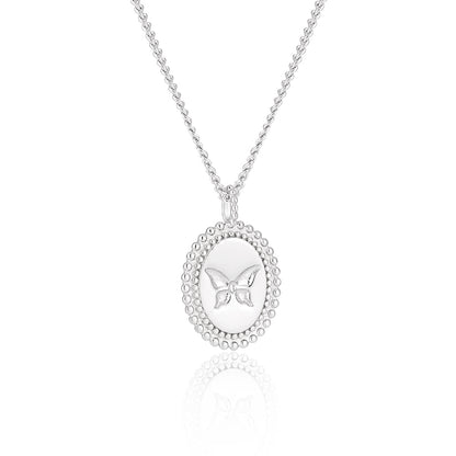 Anniversary Oval Butterfly Oval Signet 925 Sterling Silver Necklace - Noora & Co.