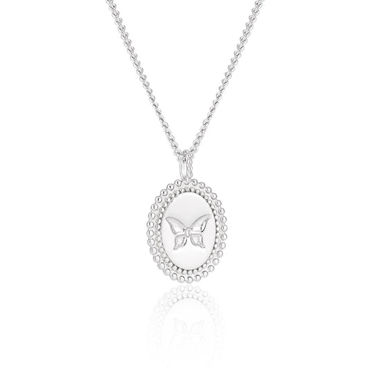 Anniversary Oval Butterfly Oval Signet 925 Sterling Silver Necklace - Noora & Co.