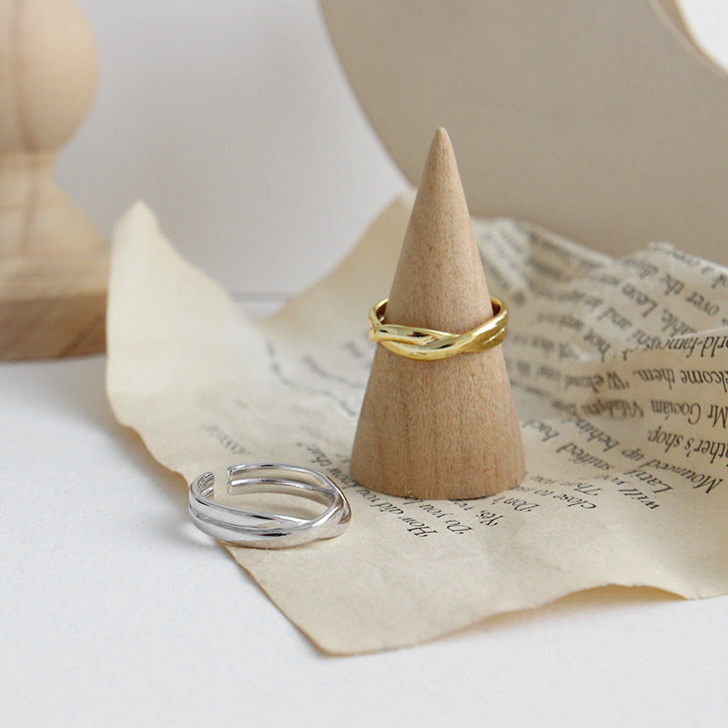 Ins Lines Cross Twisted 925 Sterling Silver Adjustable Ring - Noora & Co.