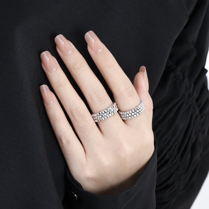 Fashion Irregular Triple Layers Rhombus Beads 925 Sterling Silver Adjustable Ring - Noora & Co.