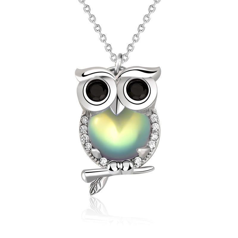 Cute Natural Moonstone CZ Owl 925 Sterling Silver Necklace - Noora & Co.