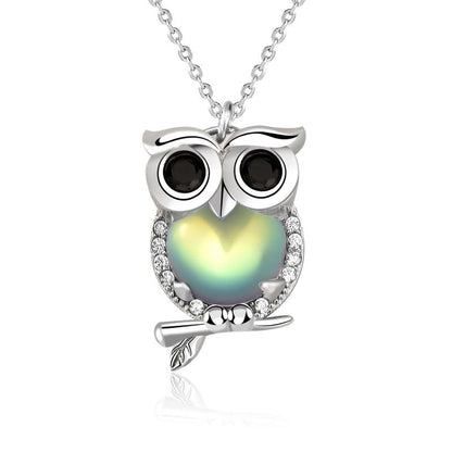 Cute Natural Moonstone CZ Owl 925 Sterling Silver Necklace - Noora & Co.