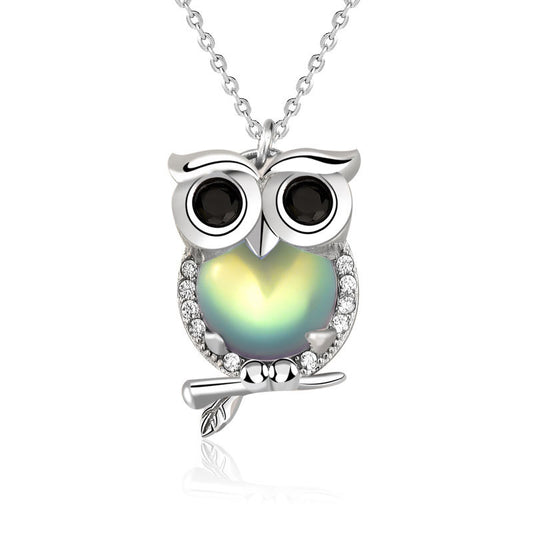 Cute Natural Moonstone CZ Owl 925 Sterling Silver Necklace - Noora & Co.