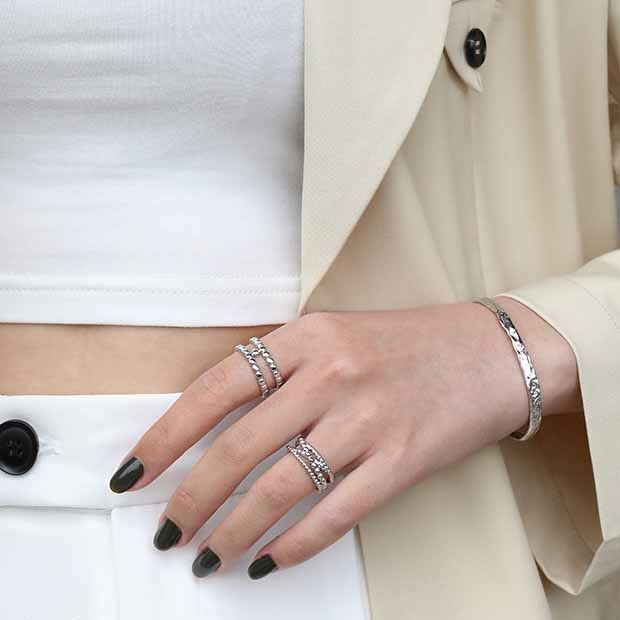 Wide Beads Cross 925 Sterling Silver Adjustable Ring - Noora & Co.