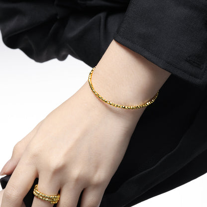 Fashion Irregular Geometry Women Carved 925 Sterling Silver Open Bangle - Noora & Co.