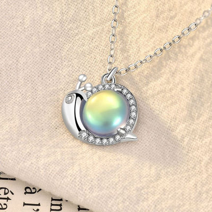 Cute Natural Moonstone Snail Animal CZ 925 Sterling Silver Necklace - Noora & Co.