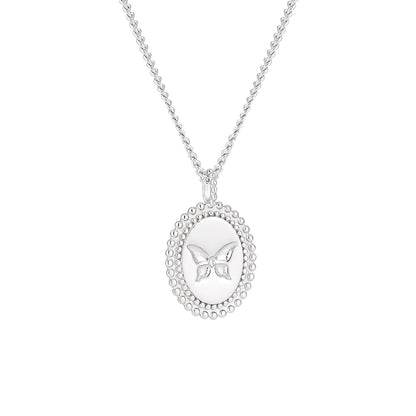 Anniversary Oval Butterfly Oval Signet 925 Sterling Silver Necklace - Noora & Co.