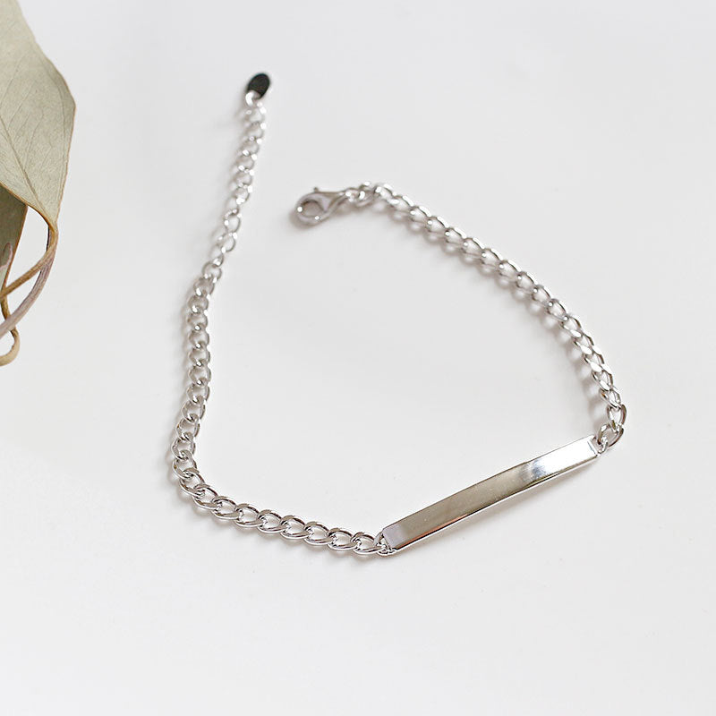 Simple Geometric Horizontal Line Solid 925 Sterling Silver Adjustable Chain Bracelet - Noora & Co.