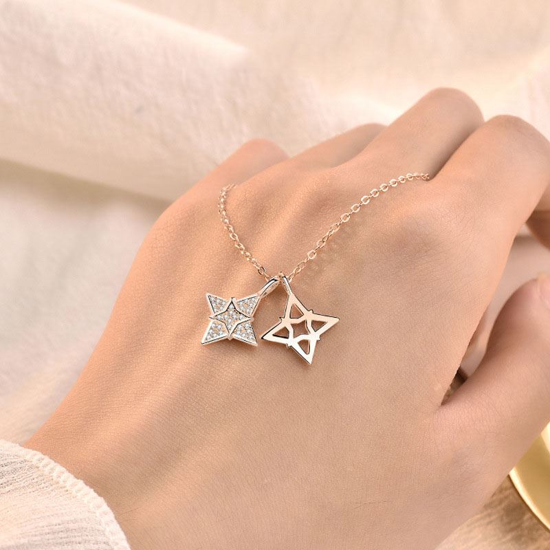 Modern CZ Quadrangular Star Hollow 925 Sterling Silver Necklace - Noora & Co.
