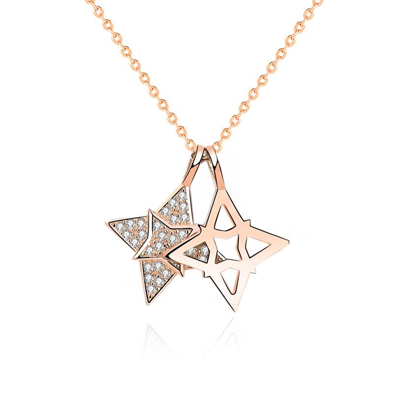 Modern CZ Quadrangular Star Hollow 925 Sterling Silver Necklace - Noora & Co.