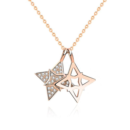 Modern CZ Quadrangular Star Hollow 925 Sterling Silver Necklace - Noora & Co.