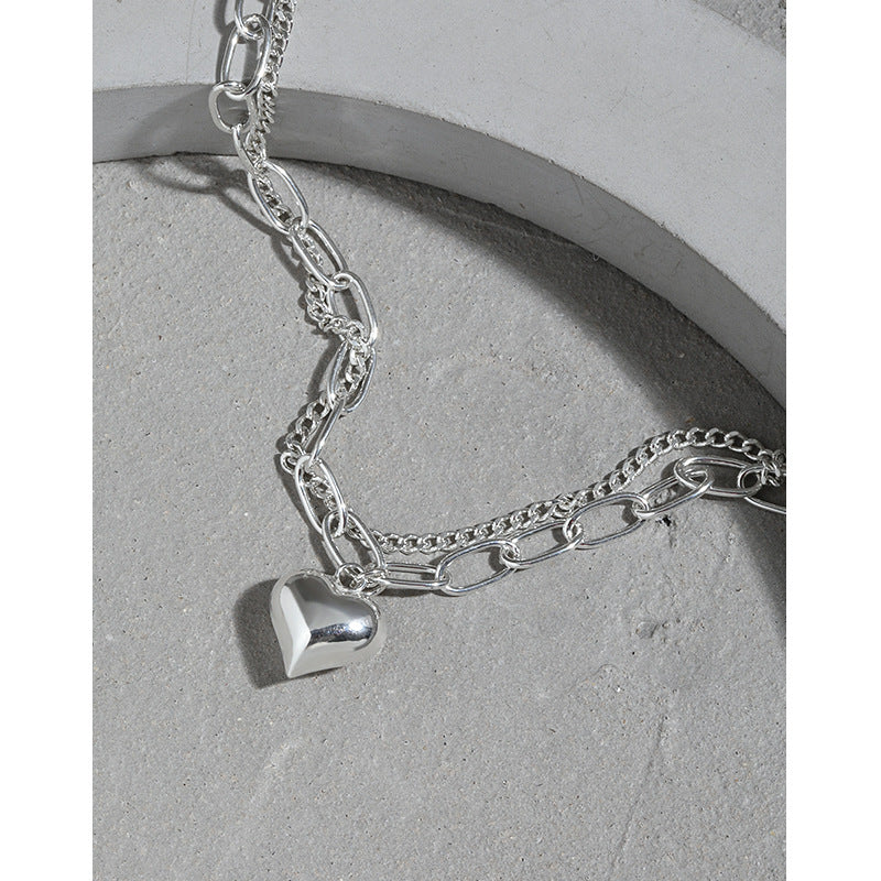 Girl Double Layers Hollow Chain Heart 925 Sterling Silver Bracelet - Noora & Co.
