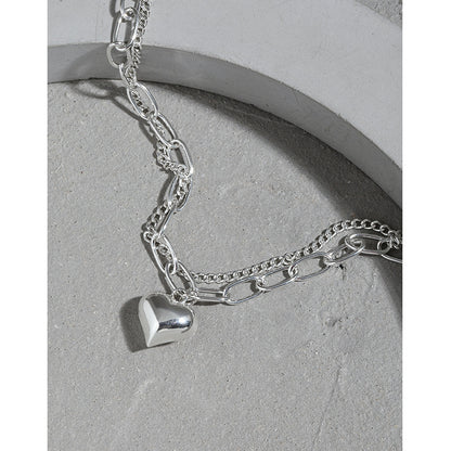 Girl Double Layers Hollow Chain Heart 925 Sterling Silver Bracelet - Noora & Co.