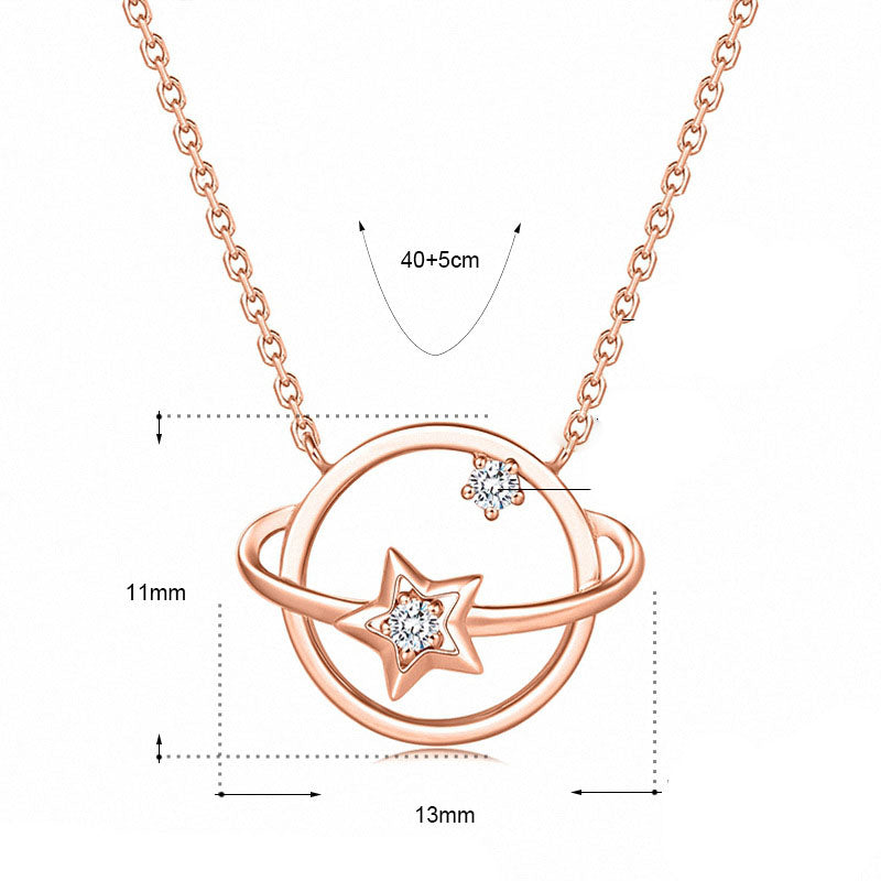 Lady Hollow CZ Star Planet 925 Sterling Silver Necklace - Noora & Co.