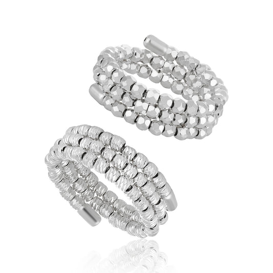 Fashion Irregular Triple Layers Rhombus Beads 925 Sterling Silver Adjustable Ring - Noora & Co.