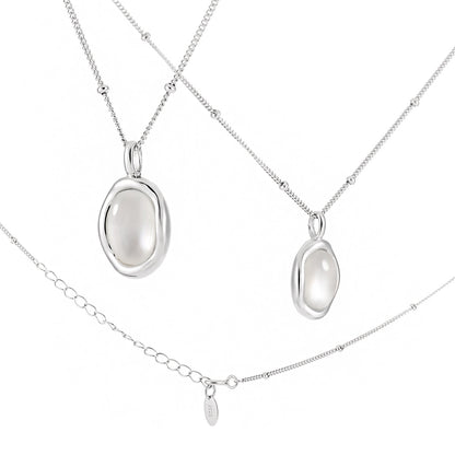 Women Simple Oval Natural White Shell 925 Sterling Silver Necklace - Noora & Co.