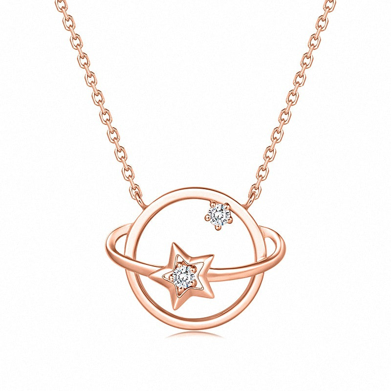 Lady Hollow CZ Star Planet 925 Sterling Silver Necklace - Noora & Co.