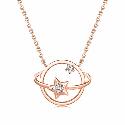 Lady Hollow CZ Star Planet 925 Sterling Silver Necklace - Noora & Co.