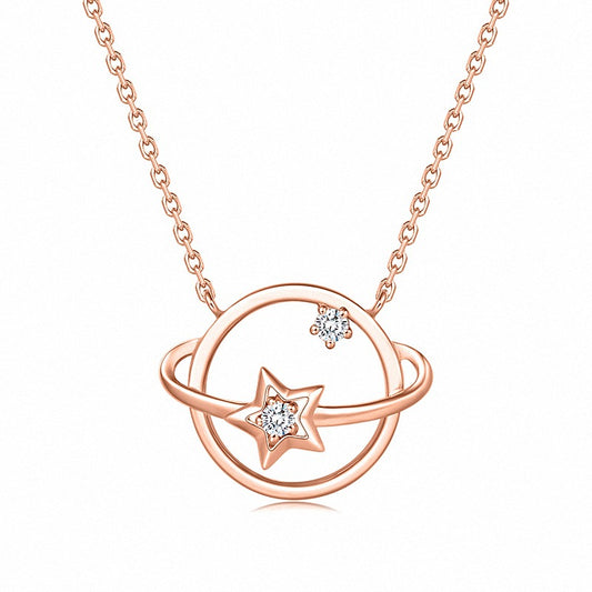 Lady Hollow CZ Star Planet 925 Sterling Silver Necklace - Noora & Co.