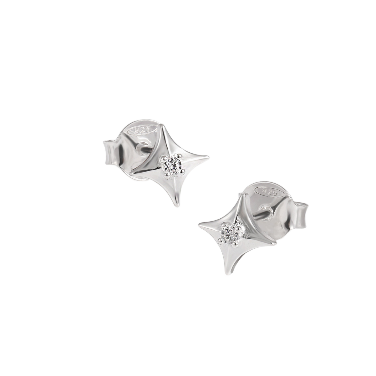 Office Shining CZ Four Pointed Star 925 Sterling Silver Stud Earrings - Noora & Co.