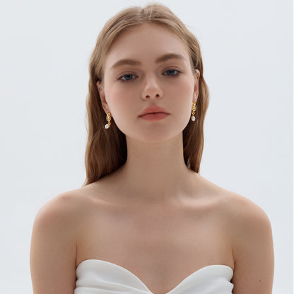 Fine Jewelry Summer Large Light Masculine Irregular Natural Pearl Knot 999 Sterling Silver Electroforming Dangling Earrings - Noora & Co.