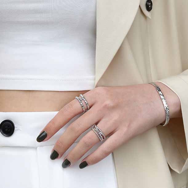 Fashion Beads Doule Layer H 925 Sterling Silver Adjustable Ring - Noora & Co.