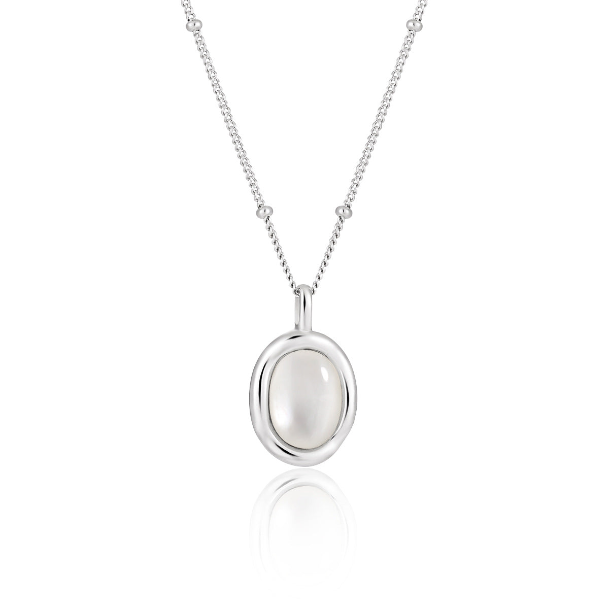Women Simple Oval Natural White Shell 925 Sterling Silver Necklace - Noora & Co.