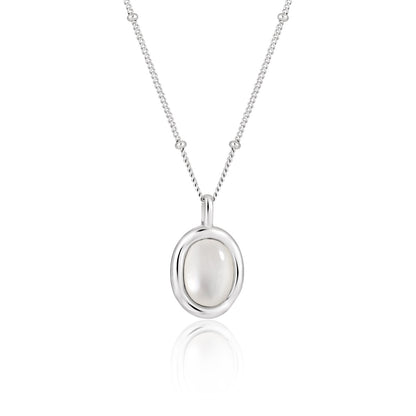 Women Simple Oval Natural White Shell 925 Sterling Silver Necklace - Noora & Co.