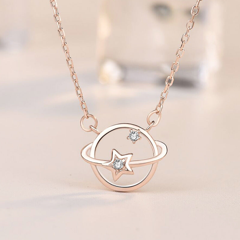 Lady Hollow CZ Star Planet 925 Sterling Silver Necklace - Noora & Co.