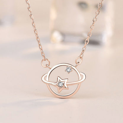 Lady Hollow CZ Star Planet 925 Sterling Silver Necklace - Noora & Co.