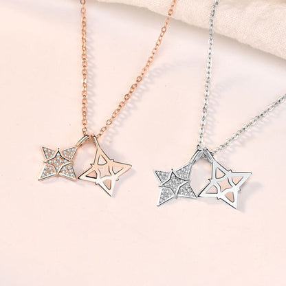 Modern CZ Quadrangular Star Hollow 925 Sterling Silver Necklace - Noora & Co.