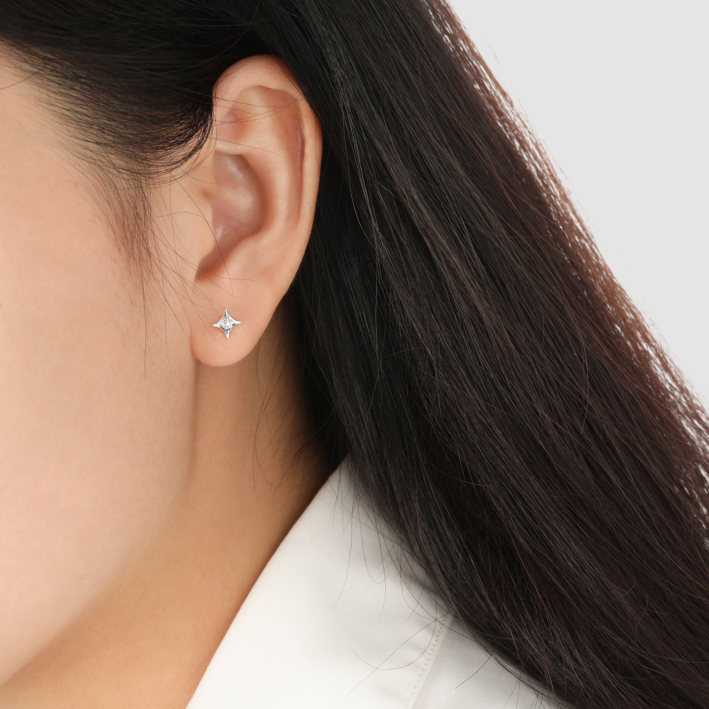 Office Shining CZ Four Pointed Star 925 Sterling Silver Stud Earrings - Noora & Co.