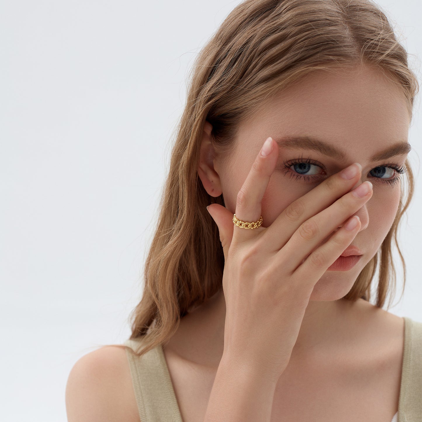 Fine Jewelry Women Hollow Curb Chain 925 Sterling Silver Yellow Gold Ring - Noora & Co.