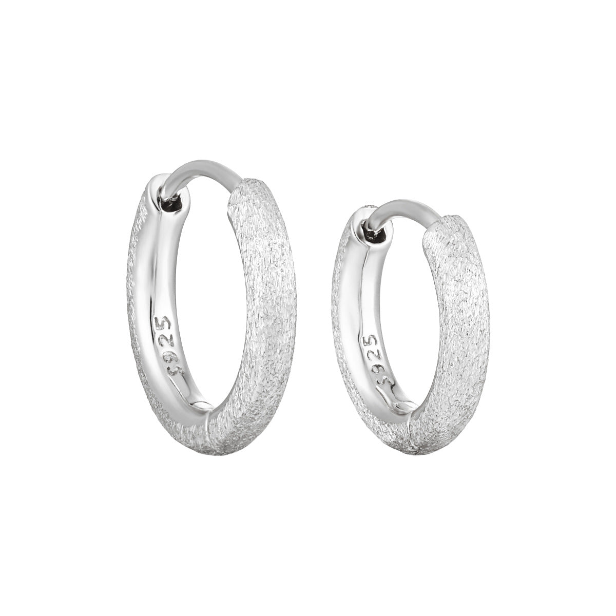 Simple Frosted Round Circle 925 Sterling Silver Hoop Earring (Single) - Noora & Co.