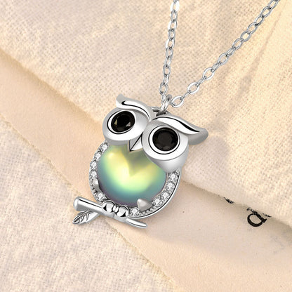 Cute Natural Moonstone CZ Owl 925 Sterling Silver Necklace - Noora & Co.