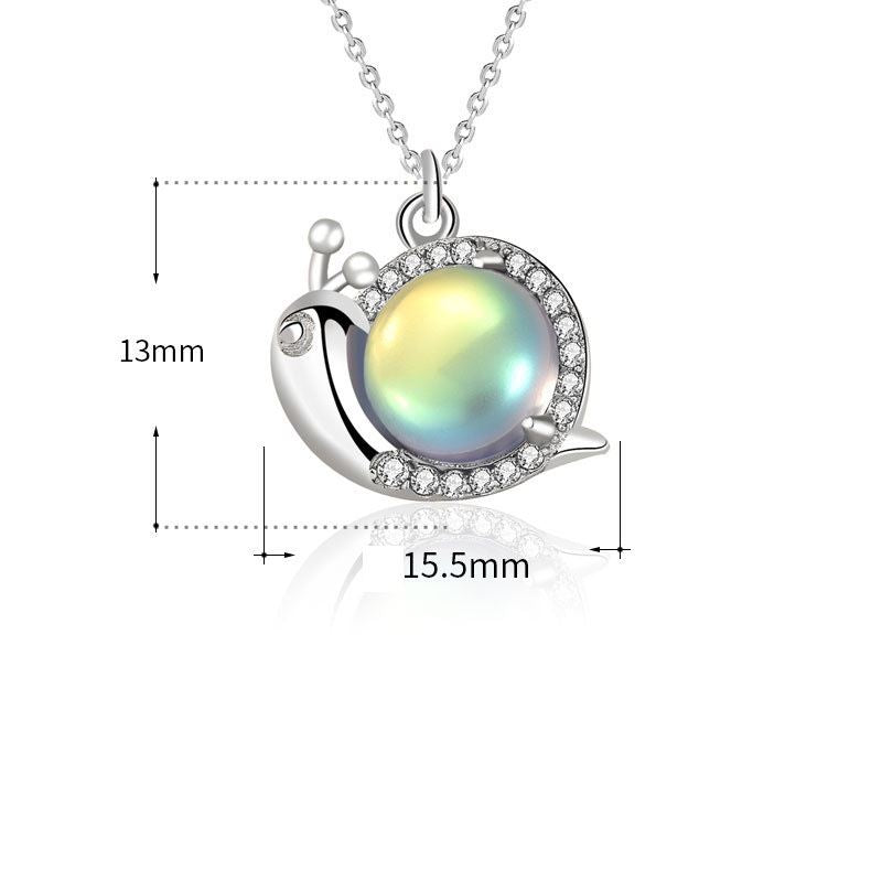 Cute Natural Moonstone Snail Animal CZ 925 Sterling Silver Necklace - Noora & Co.